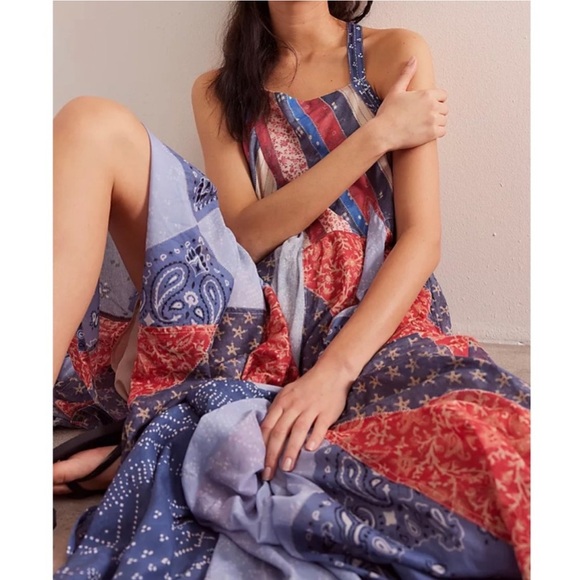 NWT Free People We The Free Heritage Maxi Dress Racerback Patchwork Americana - Picture 2 of 10